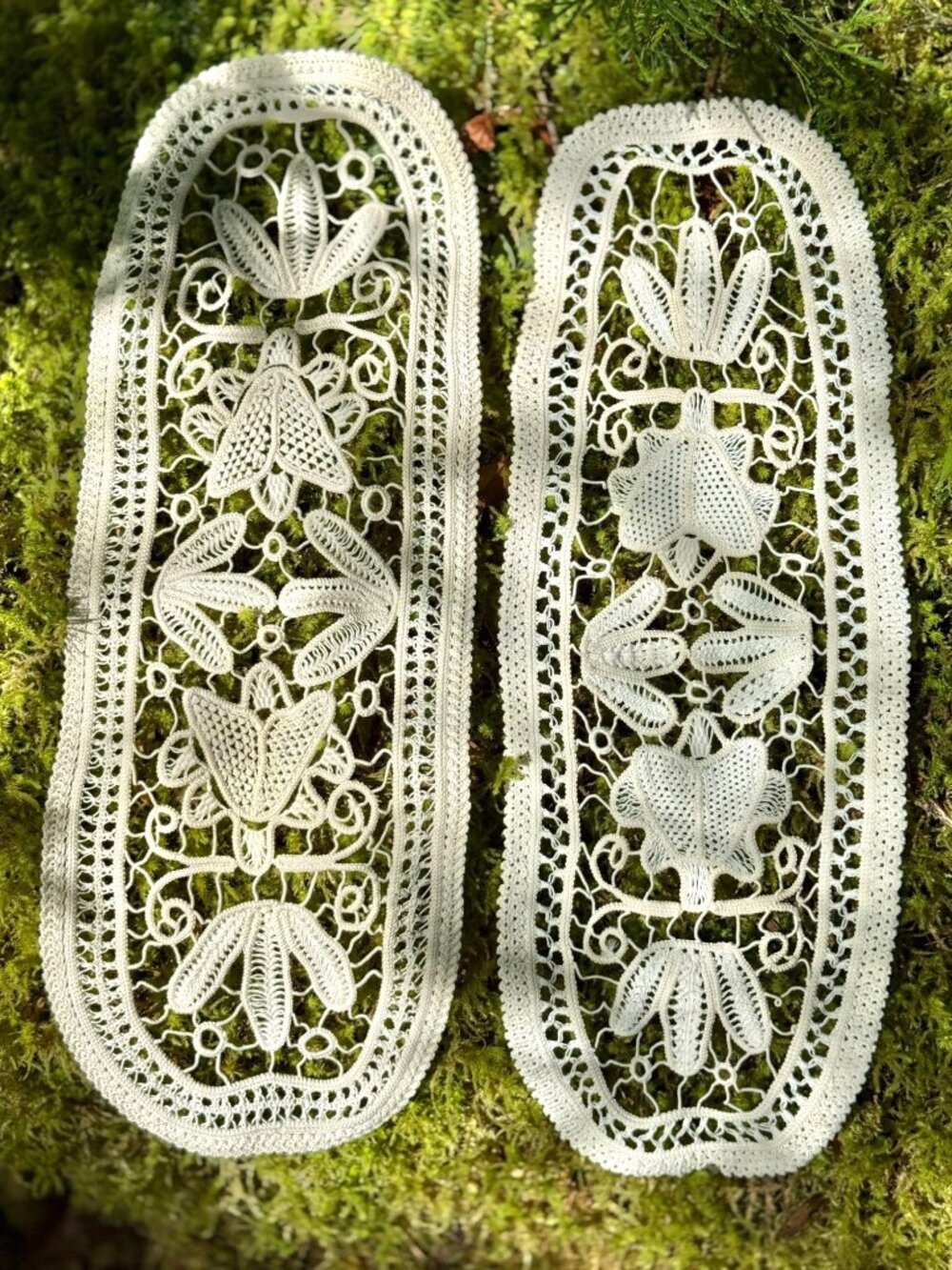 Vintage Early Century Hungarian Kalocsa Crochet Arm Chair Doily Pair of 2